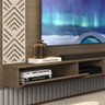 Painel Tv Quarto 170 cm Com Prateleira e Nichos Castanho Off White Roma Cambel - 3