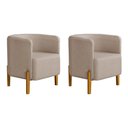 Ver imagem 1 de Kit 2 Poltronas Requinte em Linho Pés de Madeira Encosto Curvo Sala Moderna Premium Luxo - Bege