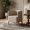 Ver imagem 2 de Kit 2 Poltronas Requinte em Linho Pés de Madeira Encosto Curvo Sala Moderna Premium Luxo - Bege