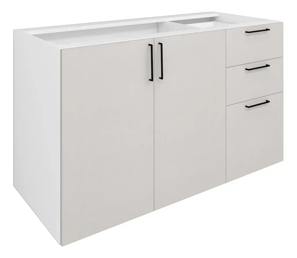 Balcão para Cozinha 120cm Cinza Branco Pia 2 Portas 3 Gaveta - 4