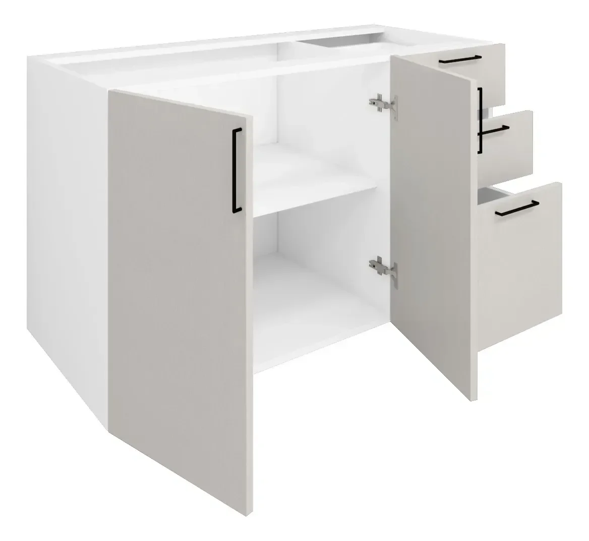 Balcão para Cozinha 120cm Cinza Branco Pia 2 Portas 3 Gaveta - 3