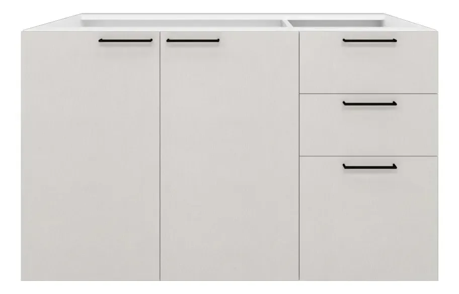 Balcão para Cozinha 120cm Cinza Branco Pia 2 Portas 3 Gaveta - 1