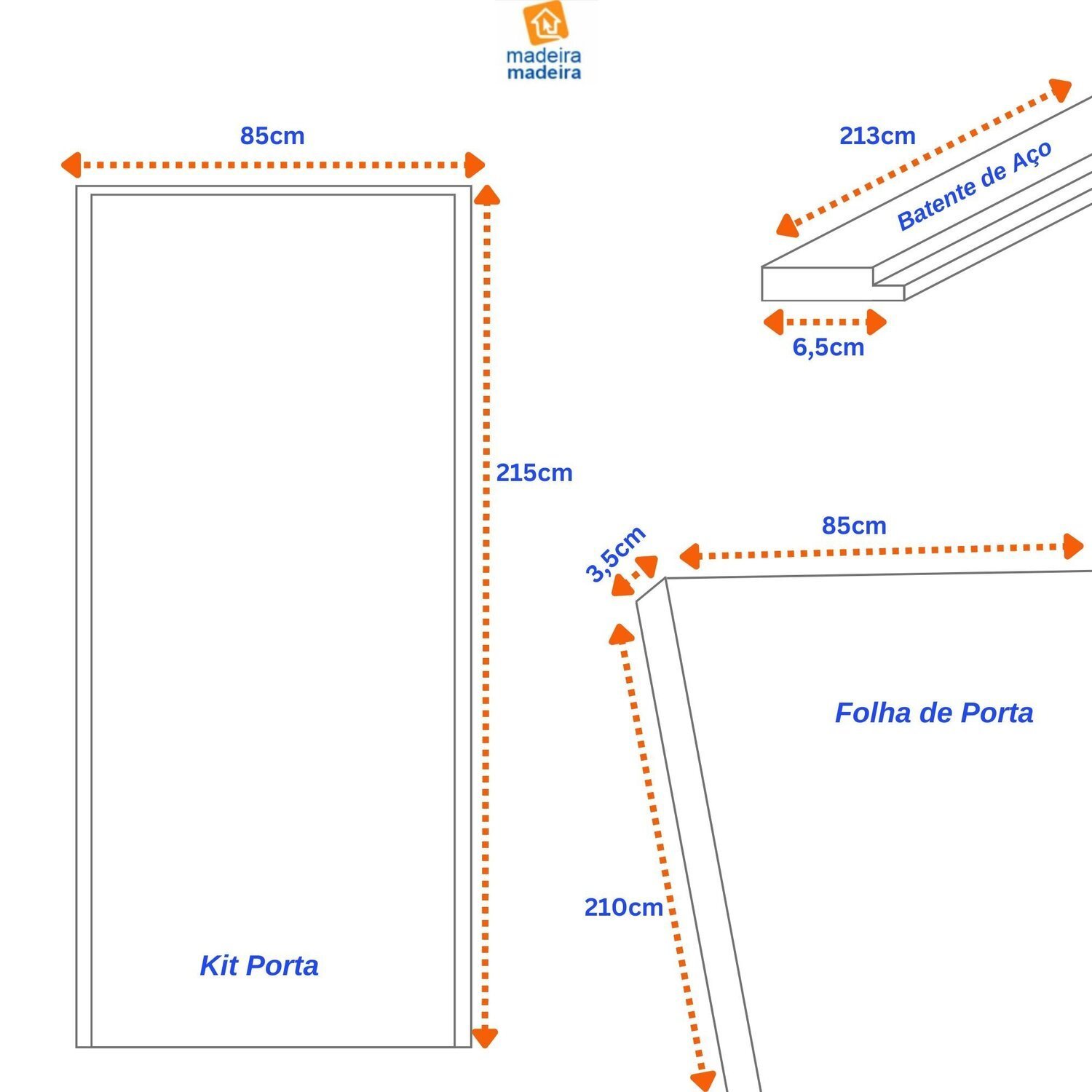 Kit Porta de Madeira 215x85cm Batente de Aço 6,5cm Duraplac - 3