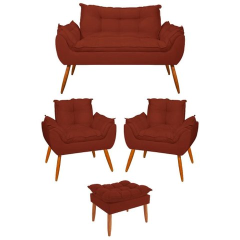 Kit 02 Poltronas + Namoradeira + Puff Opala Balaqui Decor Cor:terracota