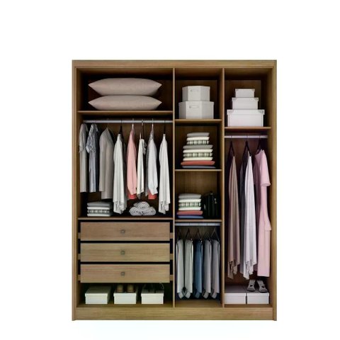 Guarda Roupa Moderni 4 Portas 3 Gavetas 1 Espelho Cor:Cumaru