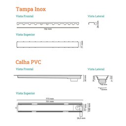 Ralo Linear Novii Seco 4233 75cm Saída na Extremidade com Tampa Inox Polida Polida 4233 - 3