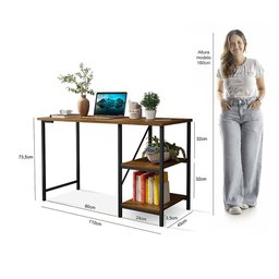 Escrivaninha Mesa Office Estudo Estilo Industrial 110cm Klm Móveis - 3