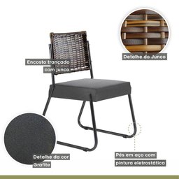 Conjunto Sala de Jantar Mesa Espanha 90cm com 4 Cadeiras em Aço e Junco Madri Mais Decor Linho Cinza - 6