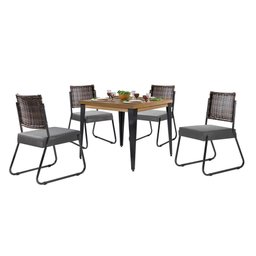 Conjunto Sala de Jantar Mesa Espanha 90cm com 4 Cadeiras em Aço e Junco Madri Mais Decor Linho Cinza - 1