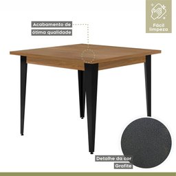 Conjunto Sala de Jantar Mesa Espanha 90cm com 4 Cadeiras em Aço e Junco Madri Mais Decor Linho Cinza - 4