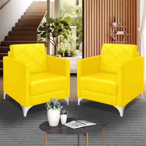Kit 2 Poltrona Helena Decorativa Clinica e Recepção:amarelo