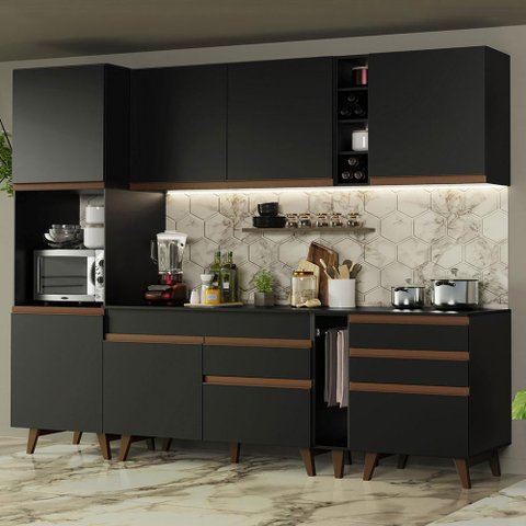 Armário de Cozinha Completa 260cm Preto Reims Madesa 05