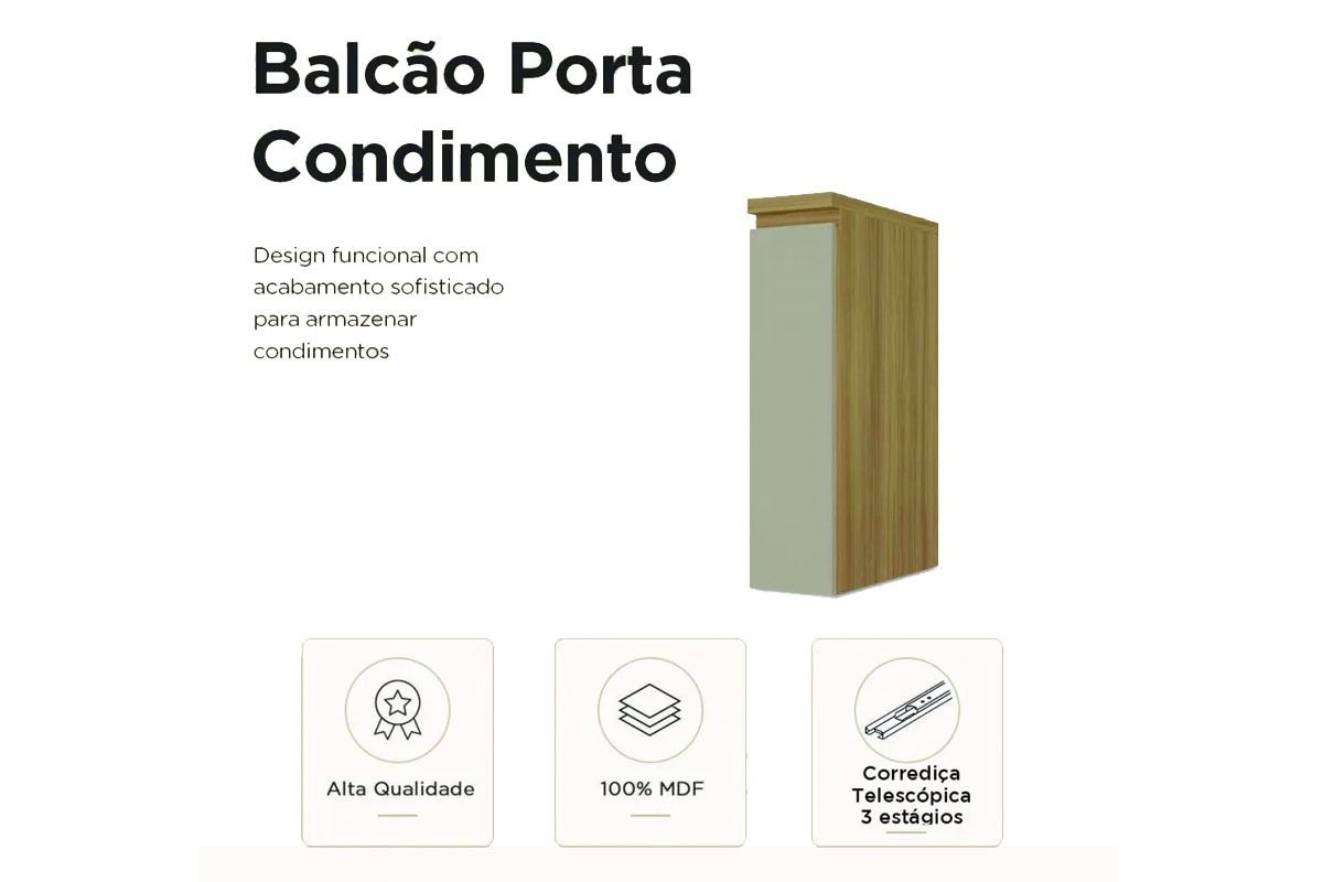 Módulo Cozinha Nesher Rainha Balcão c/ Tampo Porta Tempero c/ 1