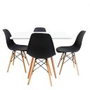 Ver imagem 1 de Conjunto Mesa Jantar Quadrada Eiffel 80cm Branca Mdf + 4 cadeiras Charles Eames Pretas