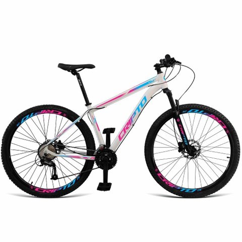 Bicicleta Unisex 15" Aro Aero 29 24v Freios a Disco Suspensão 80mm Guidão Curvo Branco/rosa/azul