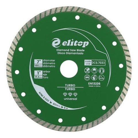 Disco de Corte Diamantado 180 X 7 X 25.4mm para Concreto, Tijolo, Granito e Alvenaria - Turbo