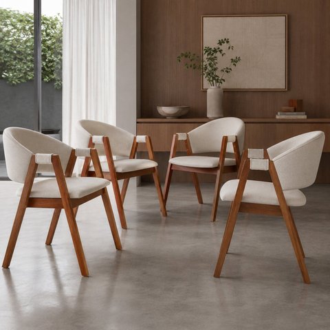 Conjunto 4 Poltronas Lithi Design para Living Moderno Cadeiras Estofadas Aconchegantes