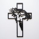 Ver imagem 2 de Quadro Jesus Cristo Cruz Salvador MDF Vazado Preto