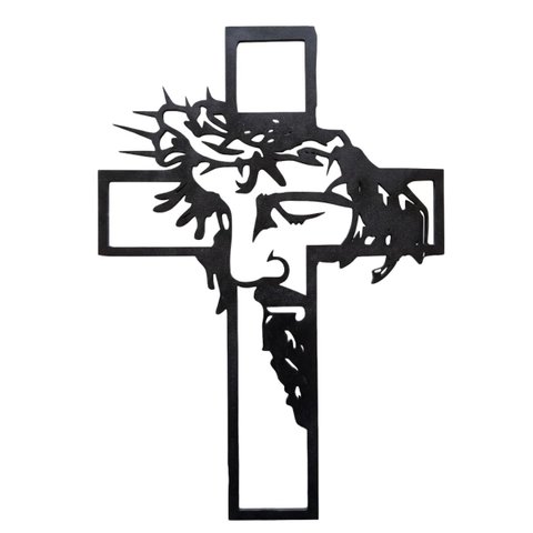 Quadro Jesus Cristo Cruz Salvador MDF Vazado Preto