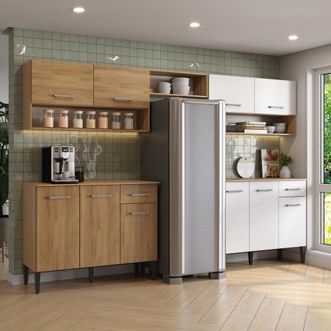 Armário de Cozinha Compacta Arizona Lux Carraro Carvalho com Branco
