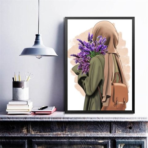 Quadro Decorativo Menina Árabe 45x34cm - com Vidro:madeira Preta