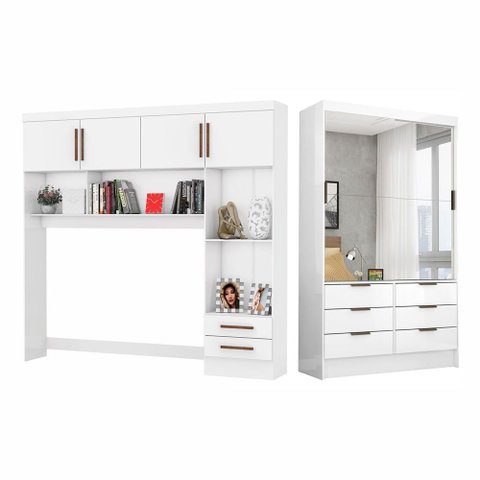 Guarda Roupa Casal Modulado Sevilha 4 e 2 Portas 8 Gavetas Premium com Cama Casal Carioca Móveis