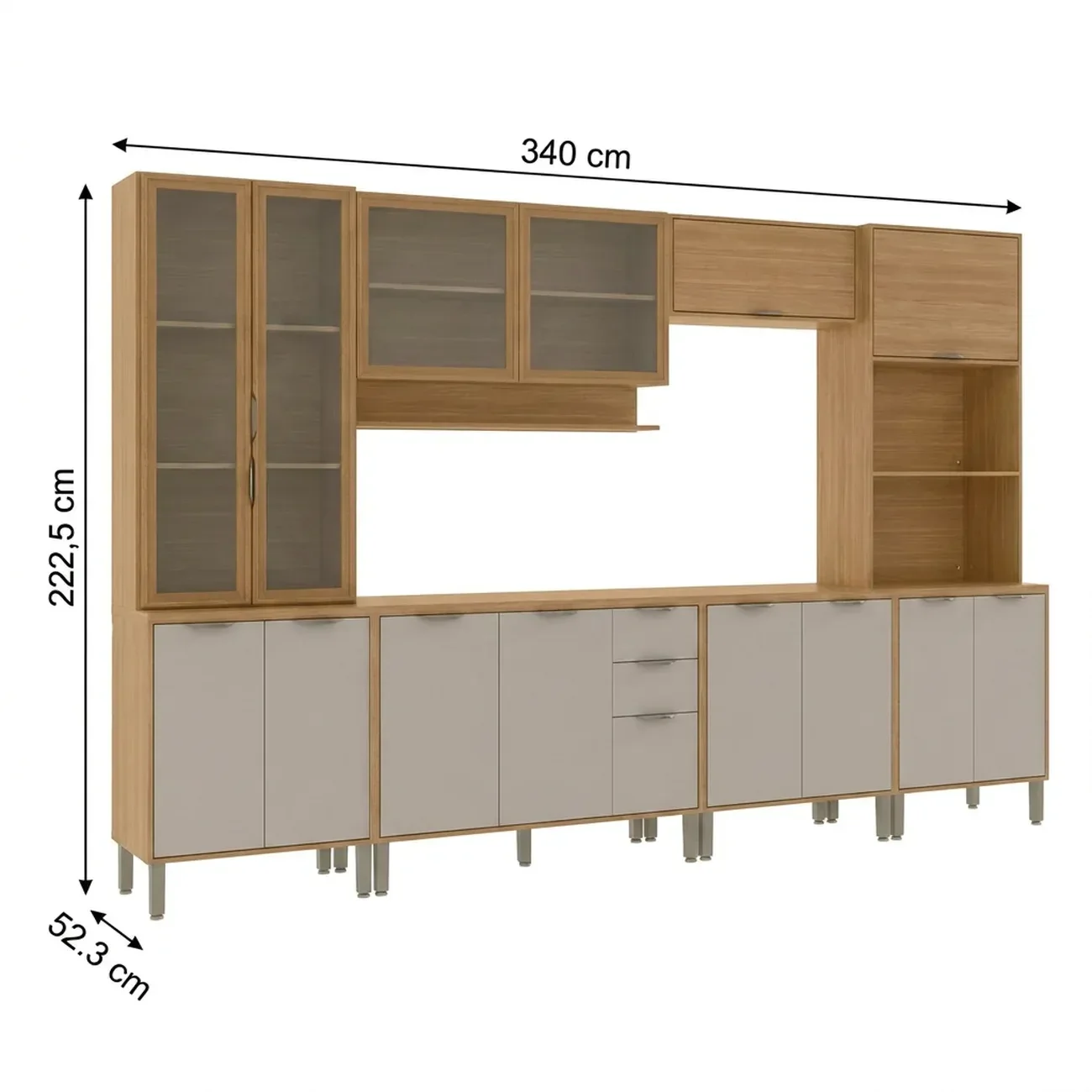 Ver imagem 3 de Cozinha Compacta Modulada 6 Peças 340cm 15 Portas e 2 Gavetas Colors Marrom Freijó/Cinza Niquel