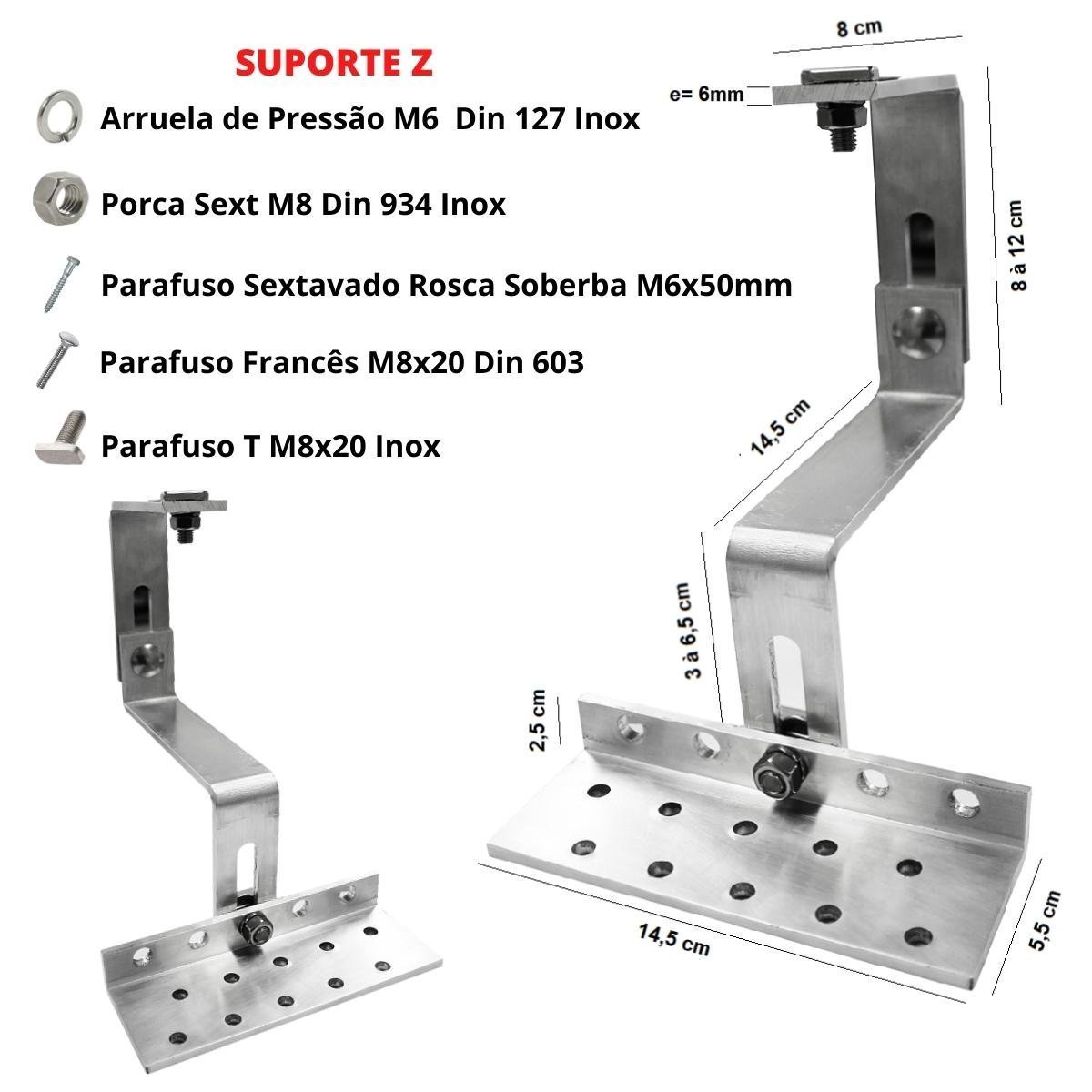 Kit Estrutura Suporte Fixador Para 03 Placas Painel Solar Alumínio e Inox Telha Cerâmica e Cimento | - 3