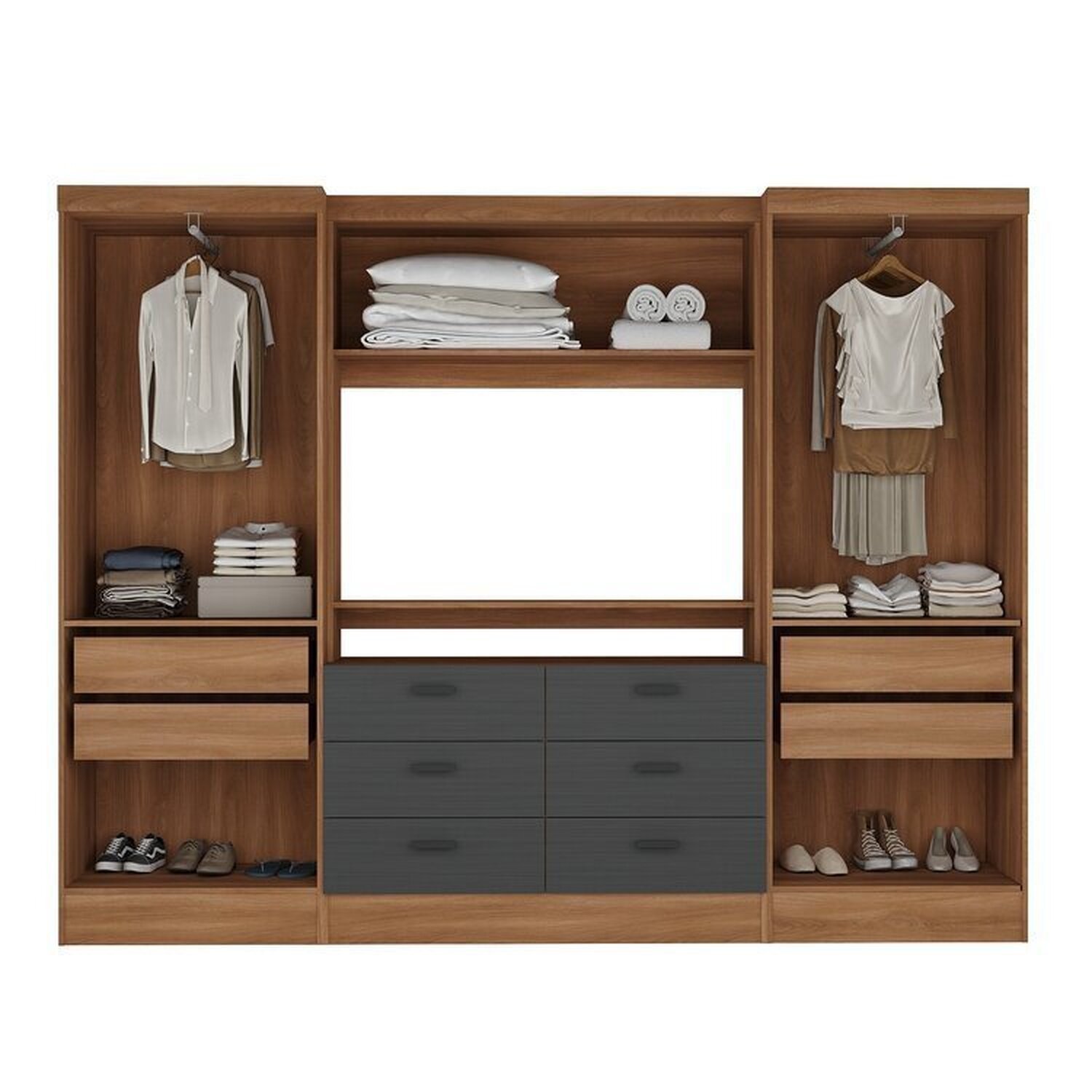 Guarda-roupa Modulado Viena 4 Portas 6 Gavetas 3 Peças Espresso Móveis - 3