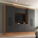 Ver imagem 1 de Conjunto Guarda-Roupa Modulado Viena 4 Portas 6 Gavetas 3 Peças Yescasa Cinza/Nogal/Grafite