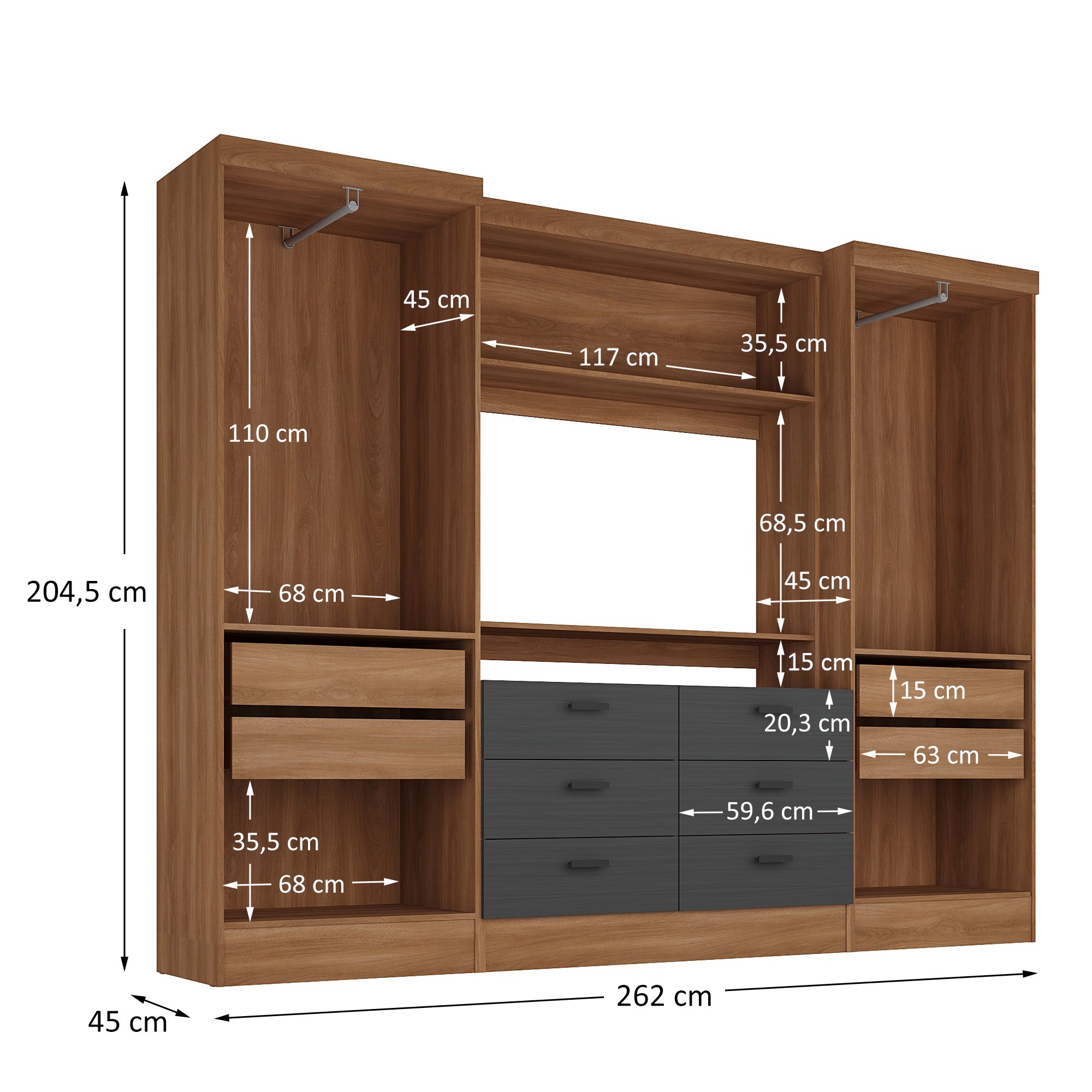 Guarda-roupa Modulado Viena 4 Portas 6 Gavetas 3 Peças Espresso Móveis - 4