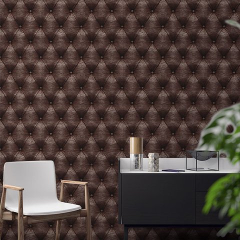 Papel de Parede Adesivo Estofado Marrom Sofá Botão 2,80m
