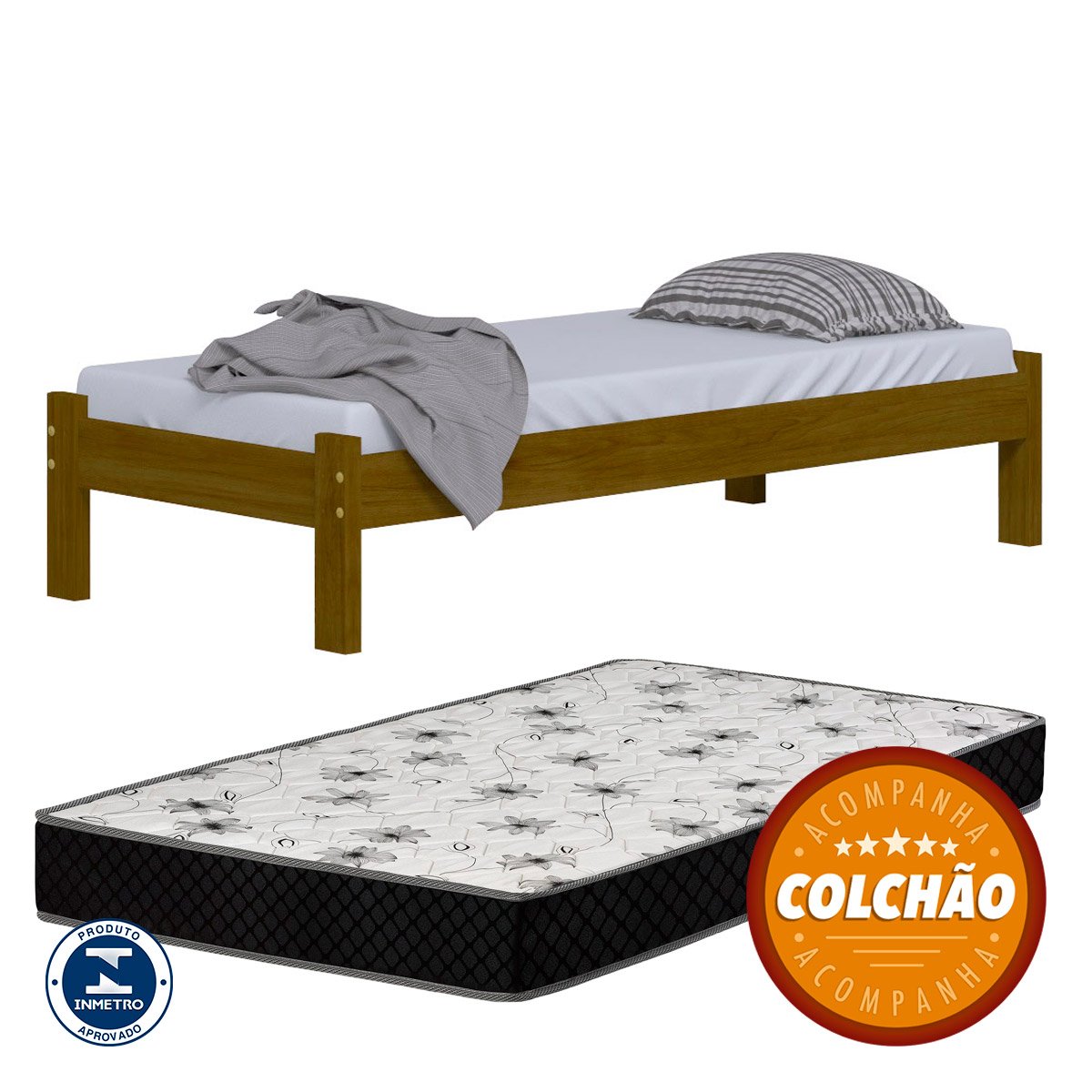 Cama Turca Solteiro Cor Imbuia com colchao