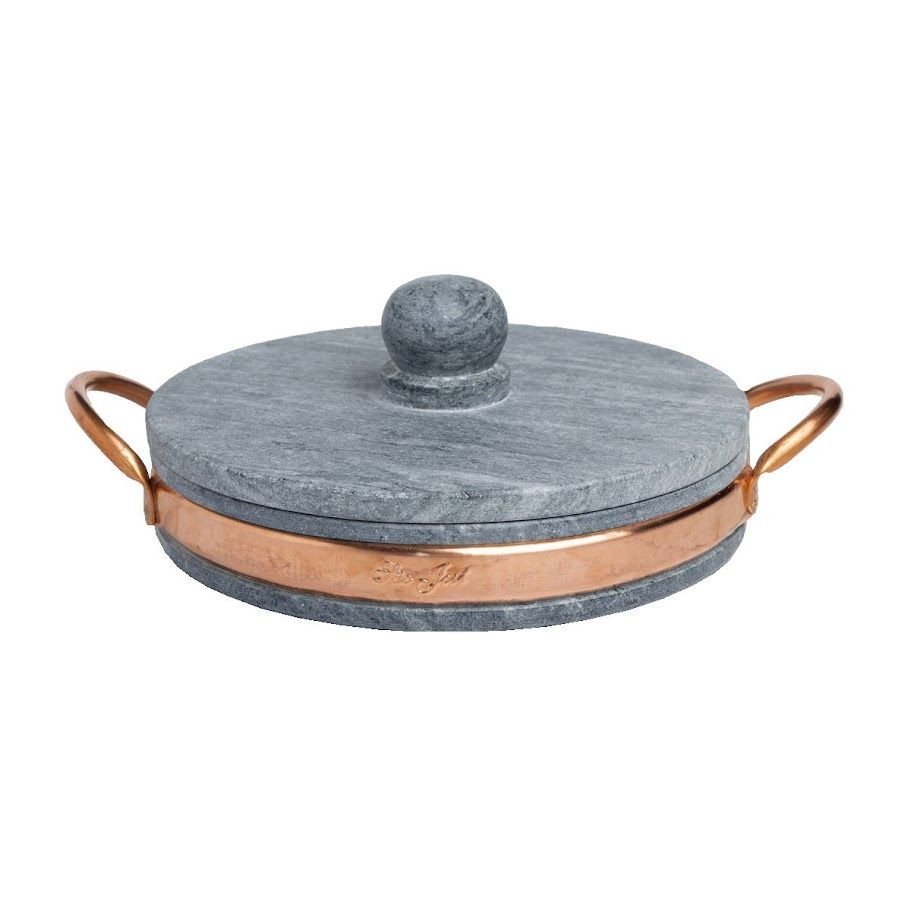 Frigideira Gourmet com Tampa Pedra Sabão Alça Cobre 18x4cm - 1