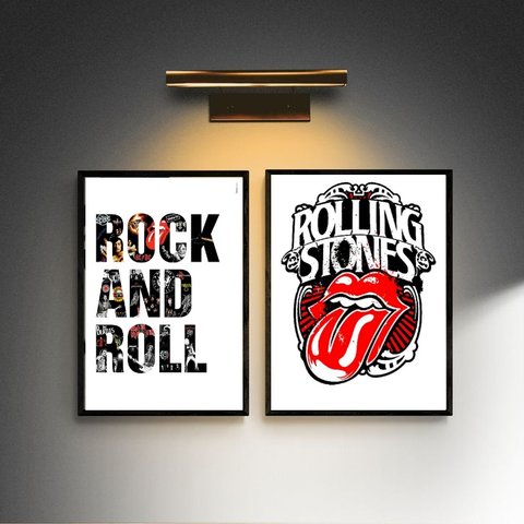 Kit 2 Quadros Rock - Rolling Stones 24x18cm:moldura Branca