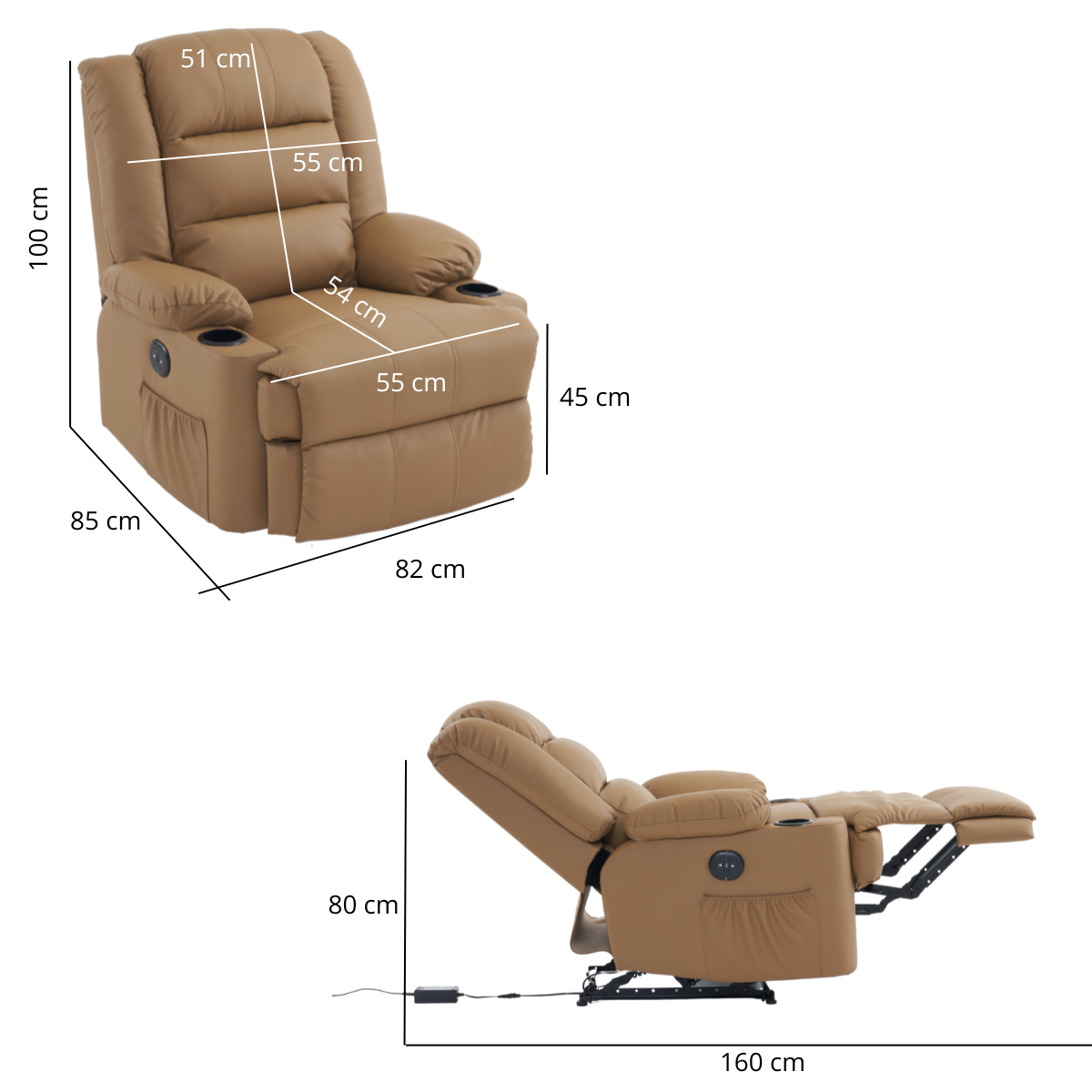 Poltrona do Papai Reclinavel Elétrica com Entrada Usb Corino Premium Caramelo - 3