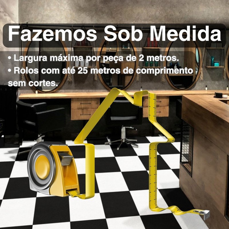 Piso Vinílico em Manta Pvc Preto Branco Dama ou Cimento 1x7m Cor:branco - 6