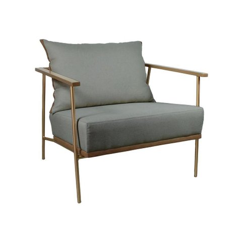 Poltrona Roma em Metal Dourado Cor Linho Cinza