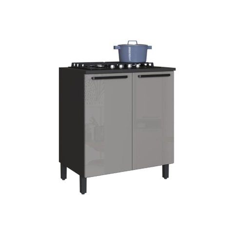 Balcão Modulado com Tampo Fidelitá Mônaco 80cm 2 Portas Chumbo/Titânio