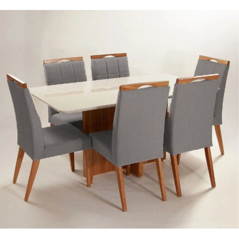 Mesa de jantar + 6 cadeiras Paris tampo Atenas 160 cm - A 03
