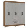 Guarda Roupa Casal Tóquio 6 Portas com Armário Multiuso 2 Portas Pequeno Castanho Off White - Poquem - 4