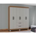 Ver imagem 6 de Guarda Roupa Casal Tóquio 6 Portas com Armário Multiuso 2 Portas Pequeno Castanho Off White - Poquem