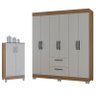 Guarda Roupa Casal Tóquio 6 Portas com Armário Multiuso 2 Portas Pequeno Castanho Off White - Poquem - 1