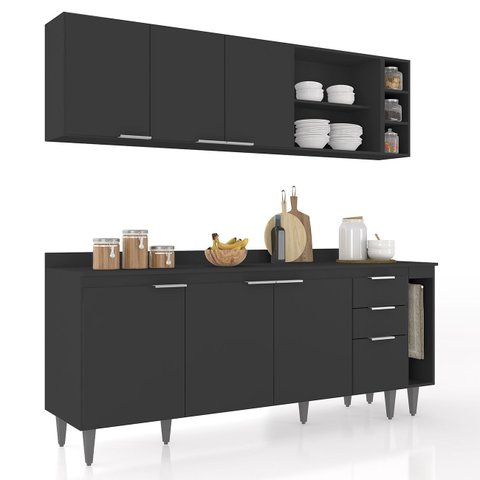 Armário de Cozinha Cp11 e Tampo 178cm Pérola Z34 Preto - Mpozenato