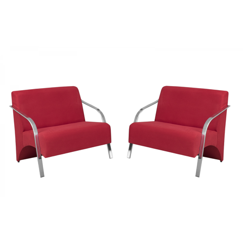 Kit 2 Poltronas Namoradeira 2 Lugares Vênus Braço Alumínio D Salla Suede Vermelho