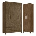 Ver imagem 1 de Guarda Roupa Solteiro Chile e Armário Multiuso New Iris Castanho Wood - Moval