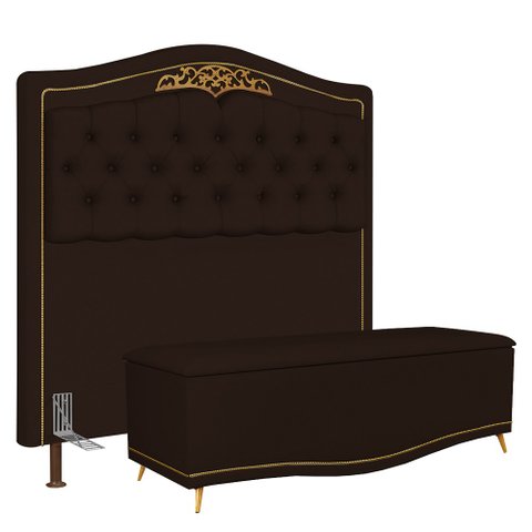 Cabeceira Cama Box Casal Queen 160cm Com Calçadeira Baú Imperial J02 Corano Marrom Escuro -