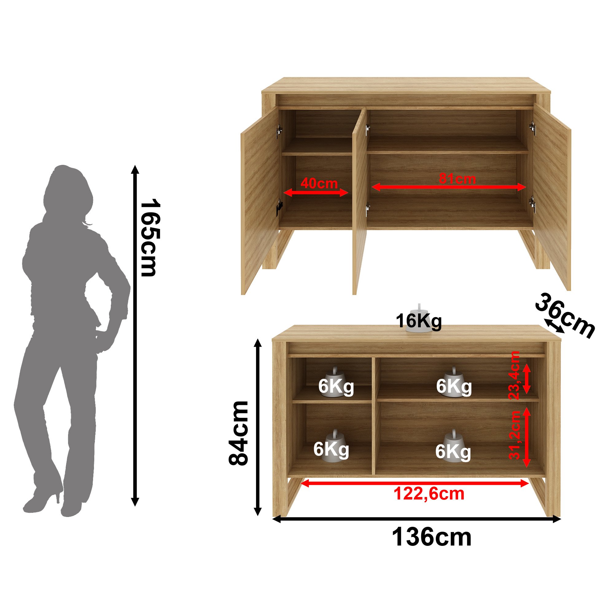 Balcão para Escritório 136cm com 3 Portas e 1 Prateleira ME4147 - 6