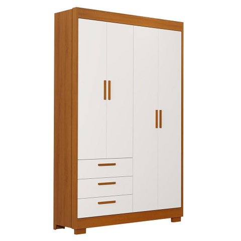 Guarda Roupa Infantil Zaki 4 Portas e 3 Gavetas Branco Fosco/savana - Reller Móveis