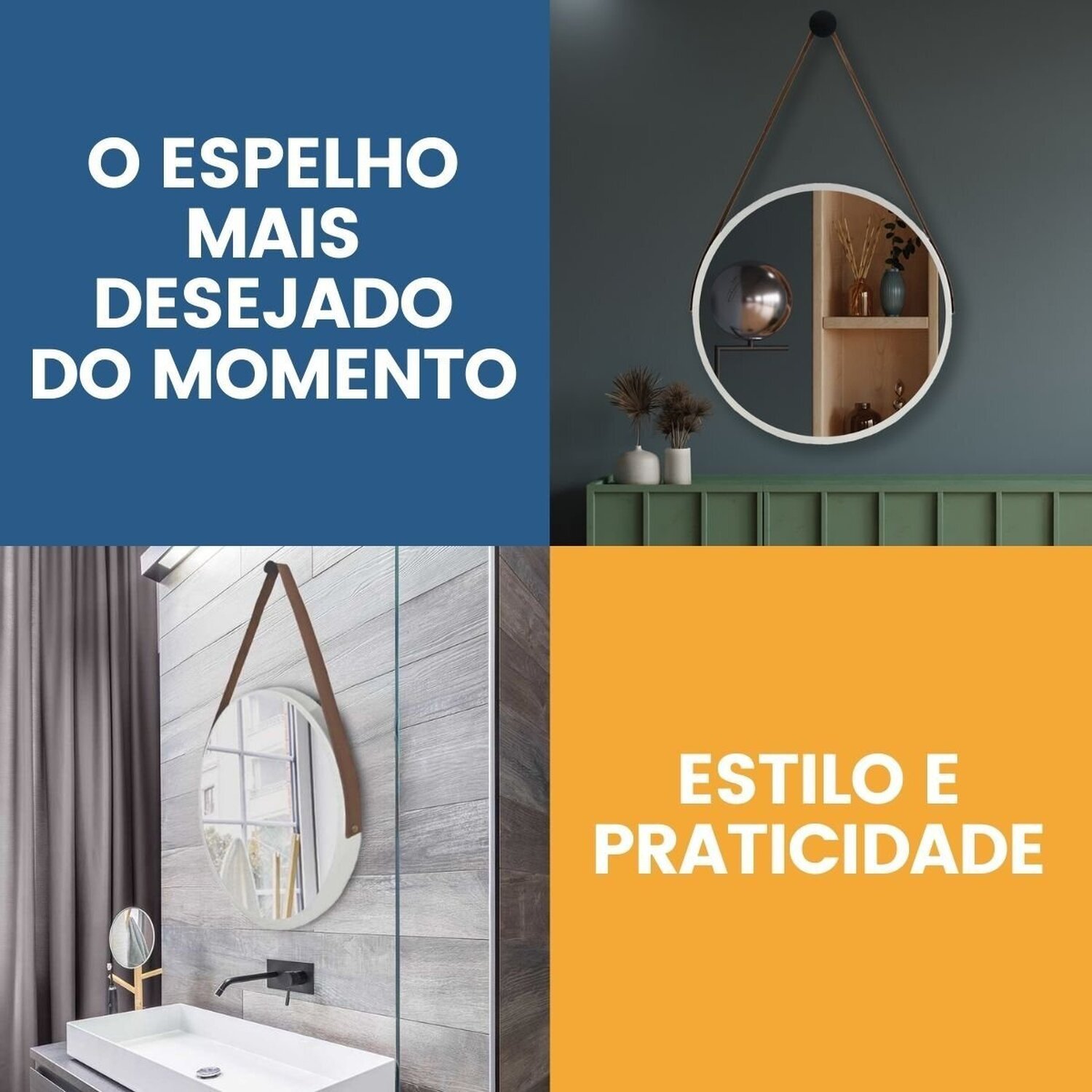 Espelho Adnet Alumínio 40cm com Alça e Suporte para Banheiro Sala Quarto Escritório - 4